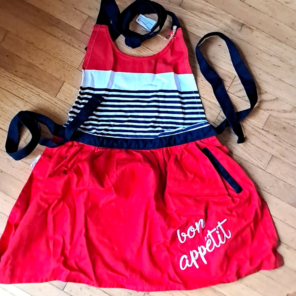 Kid's kitchen apron, one size, red, blue & white, Sur la Table
